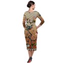 Flower Cubism Mosaic Vintage Quarter Sleeve Midi Velour Bodycon Dress View2