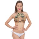 Flower Cubism Mosaic Vintage Cross Front Halter Bikini Top View1