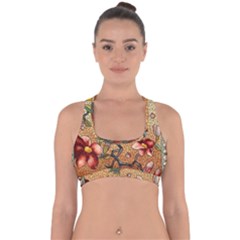 Flower Cubism Mosaic Vintage Cross Back Hipster Bikini Top  by Jancukart