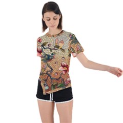 Flower Cubism Mosaic Vintage Asymmetrical Short Sleeve Sports Tee