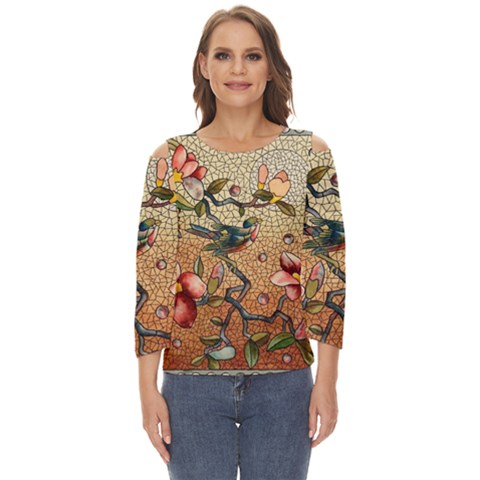 Flower Cubism Mosaic Vintage Cut Out Wide Sleeve Top by Jancukart