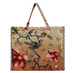 Flower Cubism Mosaic Vintage Zipper Large Tote Bag