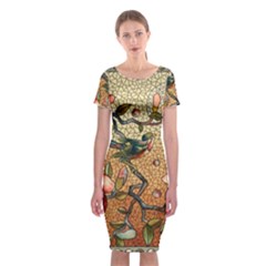 Flower Cubism Mosaic Vintage Classic Short Sleeve Midi Dress