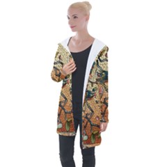 Flower Cubism Mosaic Vintage Longline Hooded Cardigan