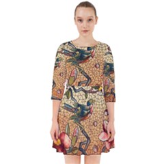 Flower Cubism Mosaic Vintage Smock Dress