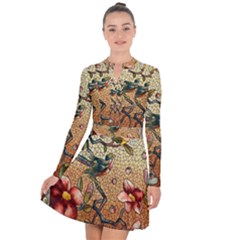 Flower Cubism Mosaic Vintage Long Sleeve Panel Dress