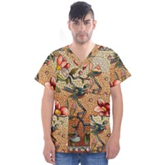 Flower Cubism Mosaic Vintage Men s V-neck Scrub Top