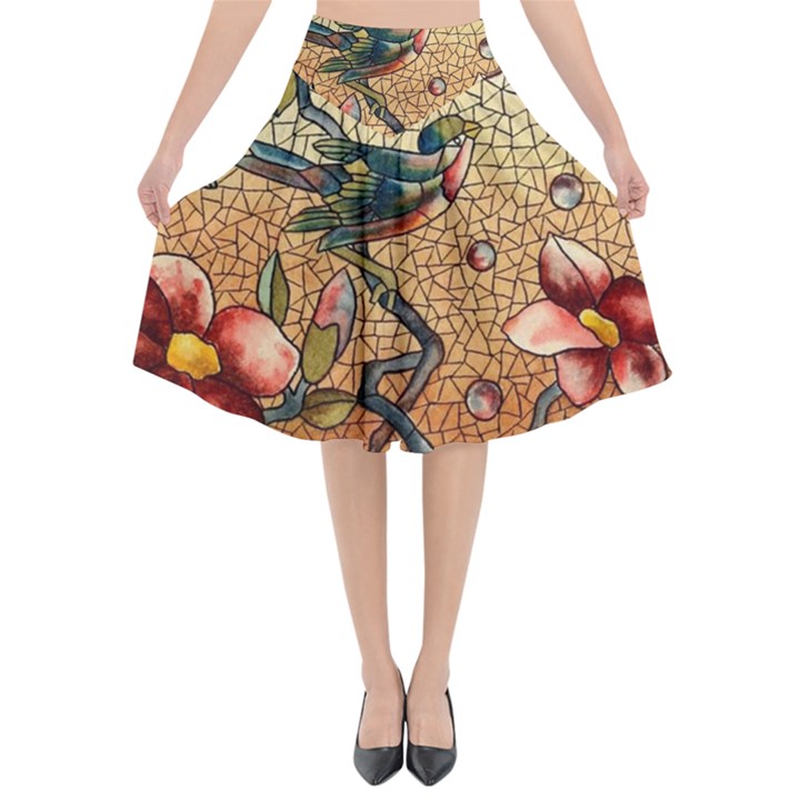 Flower Cubism Mosaic Vintage Flared Midi Skirt