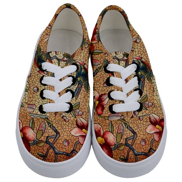 Flower Cubism Mosaic Vintage Kids  Classic Low Top Sneakers