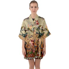 Flower Cubism Mosaic Vintage Half Sleeve Satin Kimono 