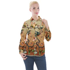 Flower Cubism Mosaic Vintage Women s Long Sleeve Pocket Shirt