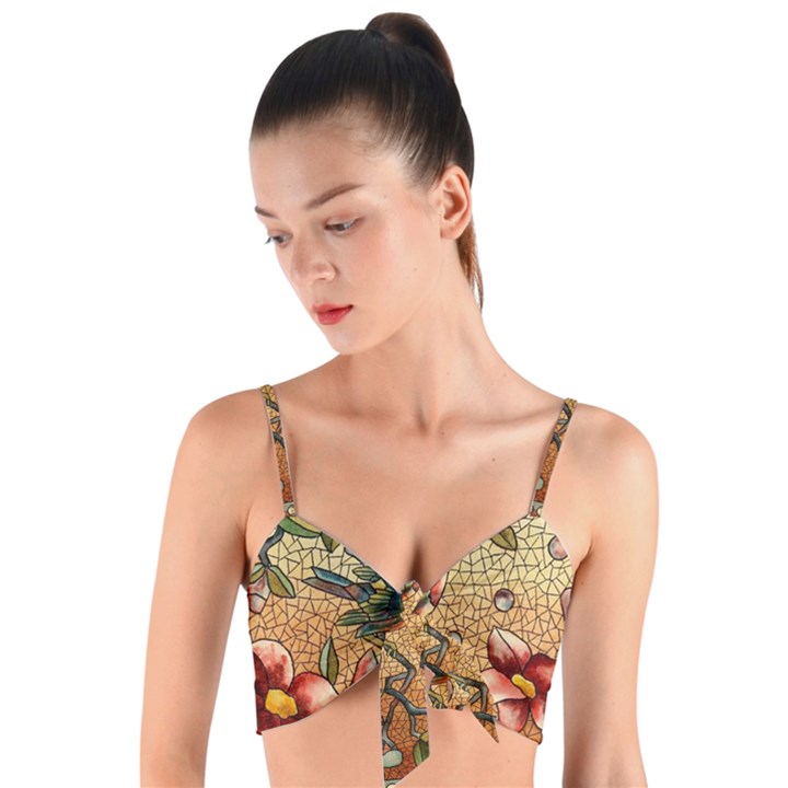 Flower Cubism Mosaic Vintage Woven Tie Front Bralet