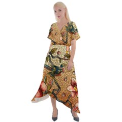 Flower Cubism Mosaic Vintage Cross Front Sharkbite Hem Maxi Dress