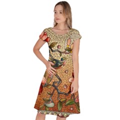 Flower Cubism Mosaic Vintage Classic Short Sleeve Dress