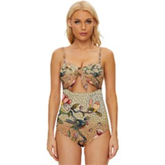 Flower Cubism Mosaic Vintage Knot Front One-piece Swimsuit