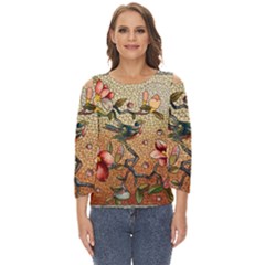 Flower Cubism Mosaic Vintage Cut Out Wide Sleeve Top