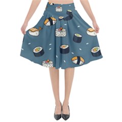 Sushi Pattern Flared Midi Skirt