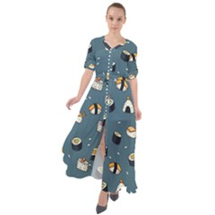 Sushi Pattern Waist Tie Boho Maxi Dress