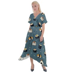 Sushi Pattern Cross Front Sharkbite Hem Maxi Dress by Jancukart