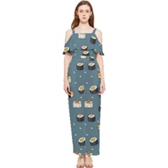 Sushi Pattern Draped Sleeveless Chiffon Jumpsuit