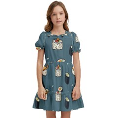 Sushi Pattern Kids  Puff Sleeved Dress