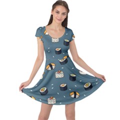 Sushi Pattern Cap Sleeve Dress