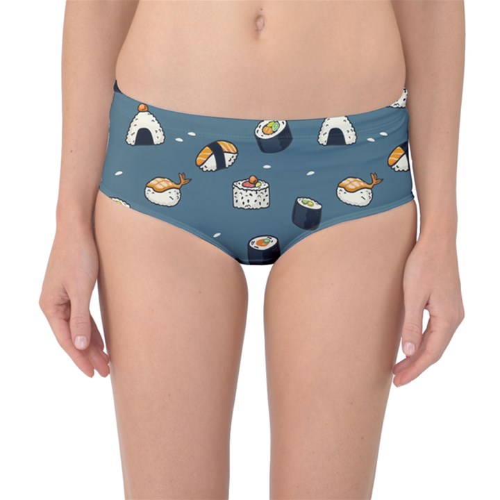 Sushi Pattern Mid-Waist Bikini Bottoms