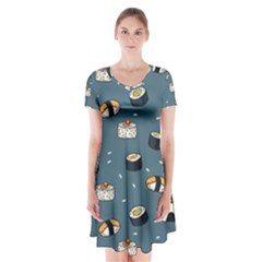 Sushi Pattern Short Sleeve V-neck Flare Dress