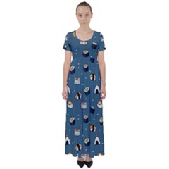 Sushi Pattern High Waist Short Sleeve Maxi Dress