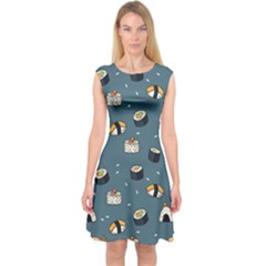 Sushi Pattern Capsleeve Midi Dress