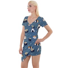 Sushi Pattern Short Sleeve Asymmetric Mini Dress