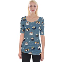 Sushi Pattern Wide Neckline Tee