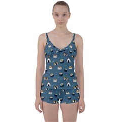 Sushi Pattern Tie Front Two Piece Tankini