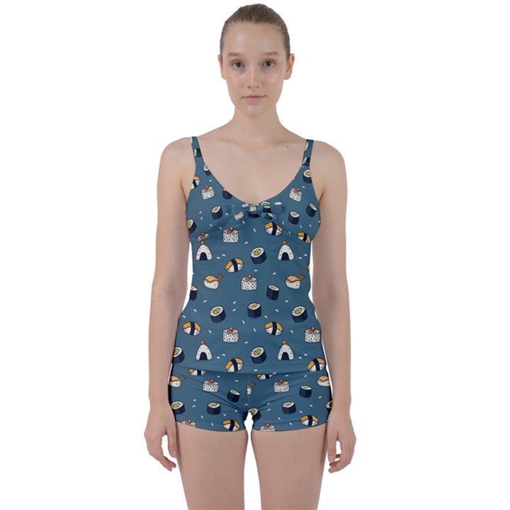 Sushi Pattern Tie Front Two Piece Tankini