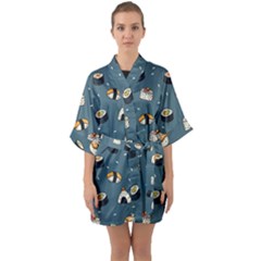 Sushi Pattern Half Sleeve Satin Kimono 