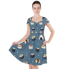 Sushi Pattern Cap Sleeve Midi Dress