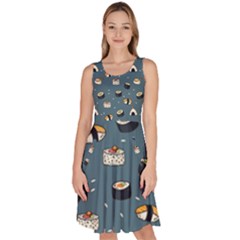 Sushi Pattern Knee Length Skater Dress With Pockets