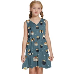 Sushi Pattern Kids  Sleeveless Tiered Mini Dress