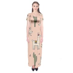 Llamas Pattern Short Sleeve Maxi Dress