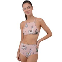 Llamas Pattern High Waist Tankini Set by Jancukart