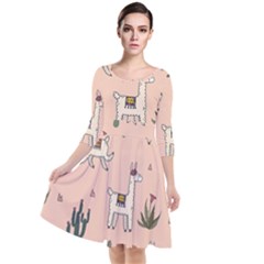 Llamas Pattern Quarter Sleeve Waist Band Dress