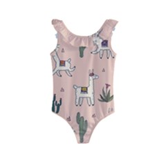 Llamas Pattern Kids  Frill Swimsuit