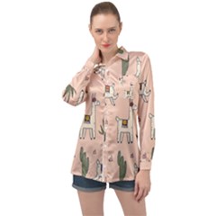 Llamas Pattern Long Sleeve Satin Shirt