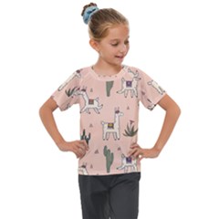 Llamas Pattern Kids  Mesh Piece Tee