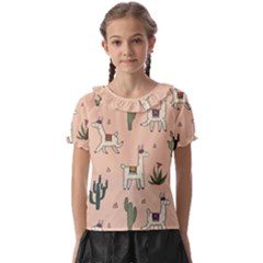 Llamas Pattern Kids  Frill Chiffon Blouse