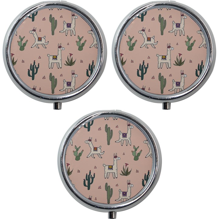 Llamas pattern Mini Round Pill Box (Pack of 3)