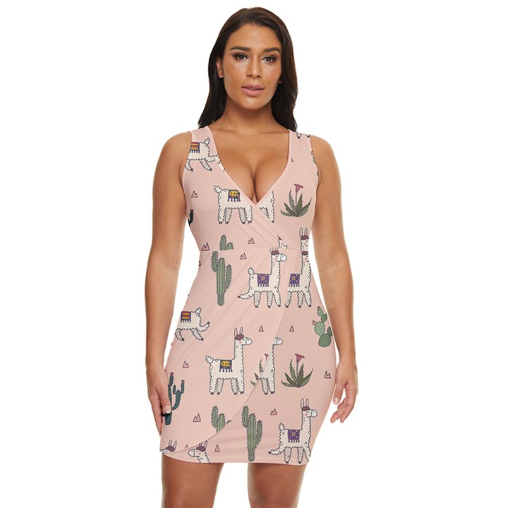 Llamas pattern Draped Bodycon Dress