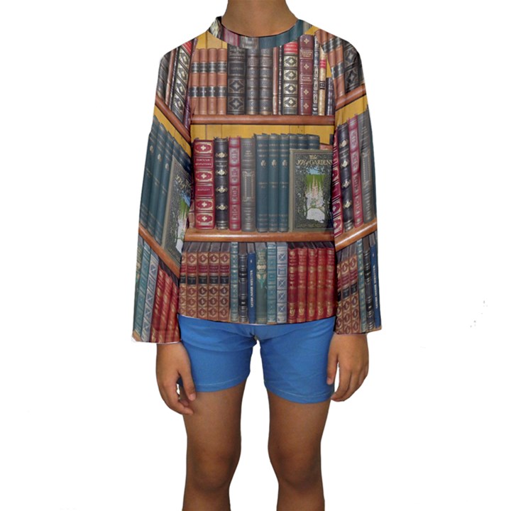 Books Library Bookshelf Bookshop Kids  Long Sleeve Swimwear