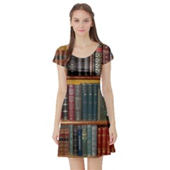 Books Library Bookshelf Bookshop Short Sleeve Skater Dress by Zezheshop