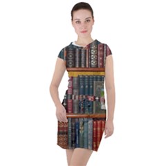 Books Library Bookshelf Bookshop Drawstring Hooded Dress by Zezheshop